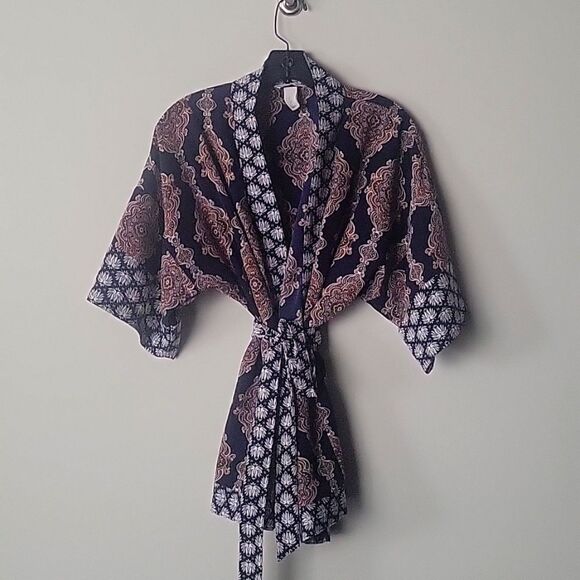 NEW Kimono Hippy Patchwork Floral Tunic Wrap Tie Boho Top Jacket Granny Paisley - Picture 1 of 13